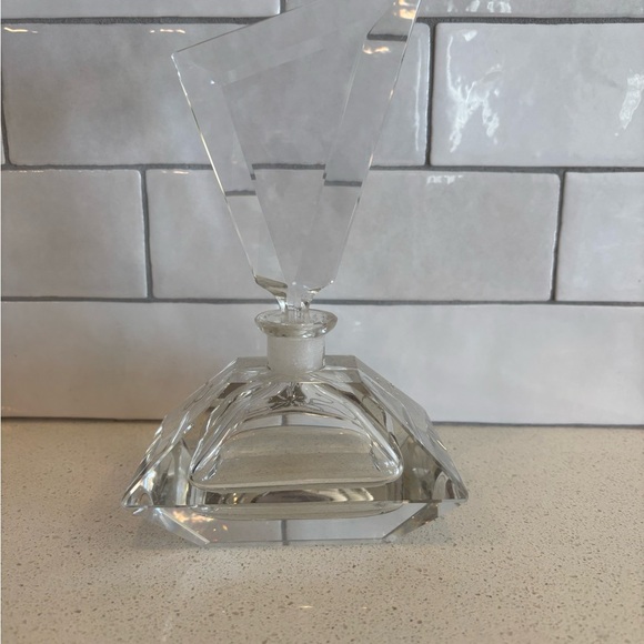 Vintage Heavy Lead Cut Crystal Perfume Decanter Bottle with Dauber Gold Flower - Picture 4 of 11